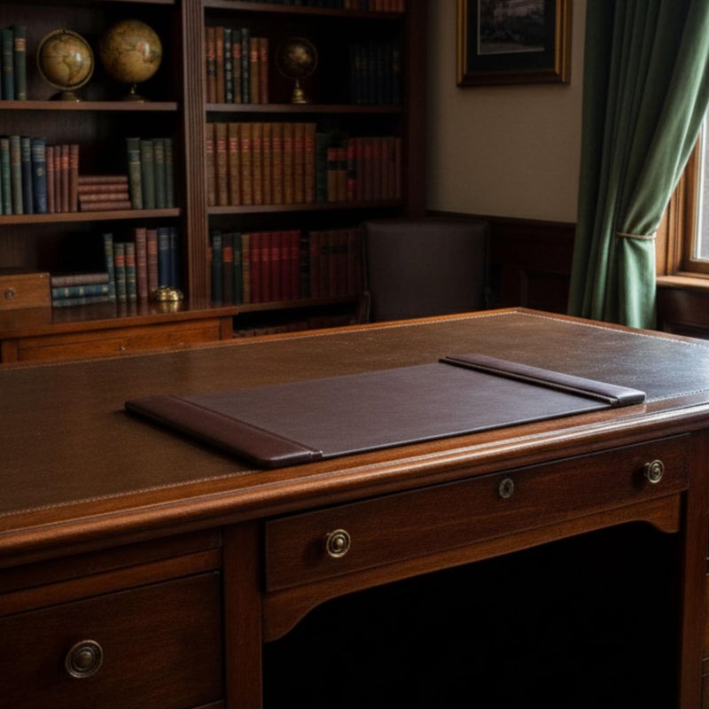 DACASSO Leather Desk Pad with Side Rails - Luxury Leather Desk Blotter for Writing - Executive Desk Surface Protector - (Chocolate Brown, 25.5 x 17.25â€) - Image 1